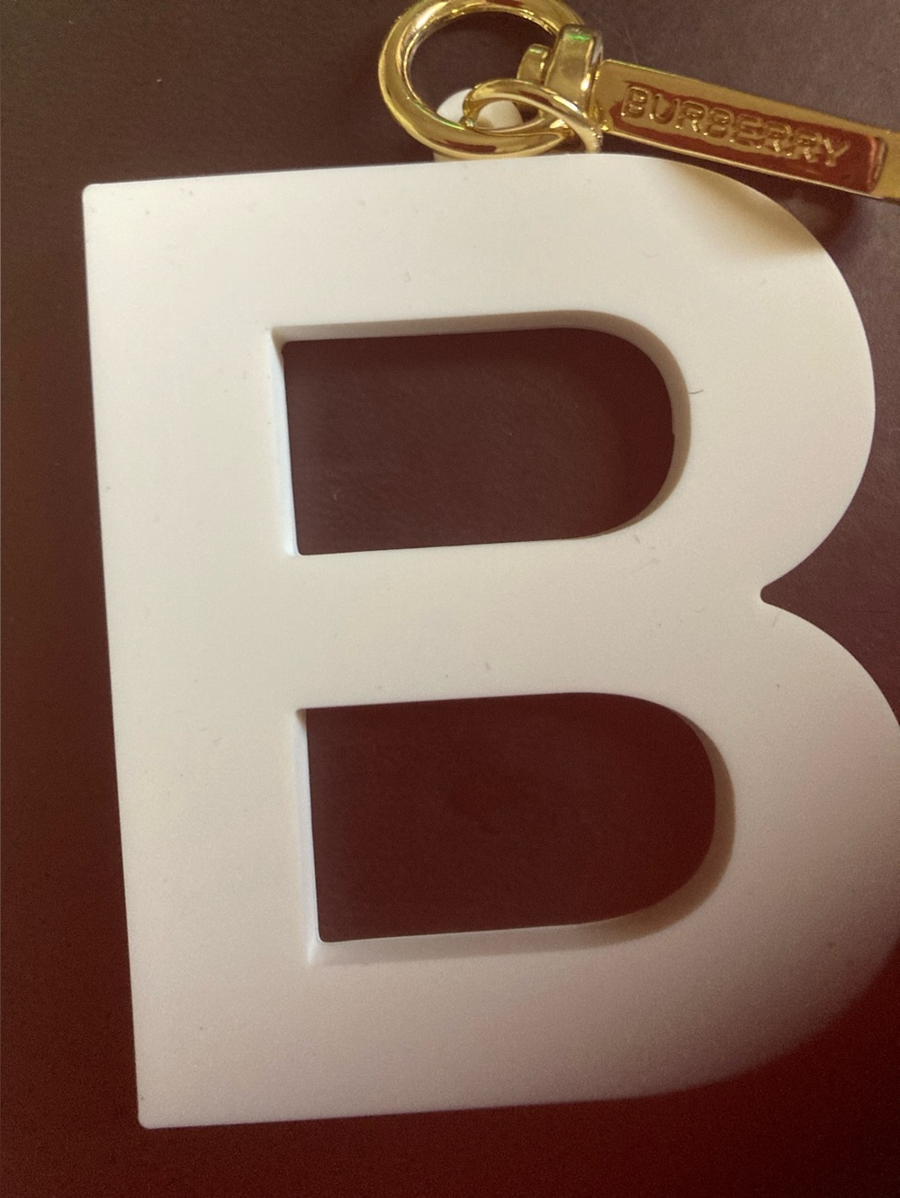 Burberry White 'B' Initial Key Charm with Gold Hardware